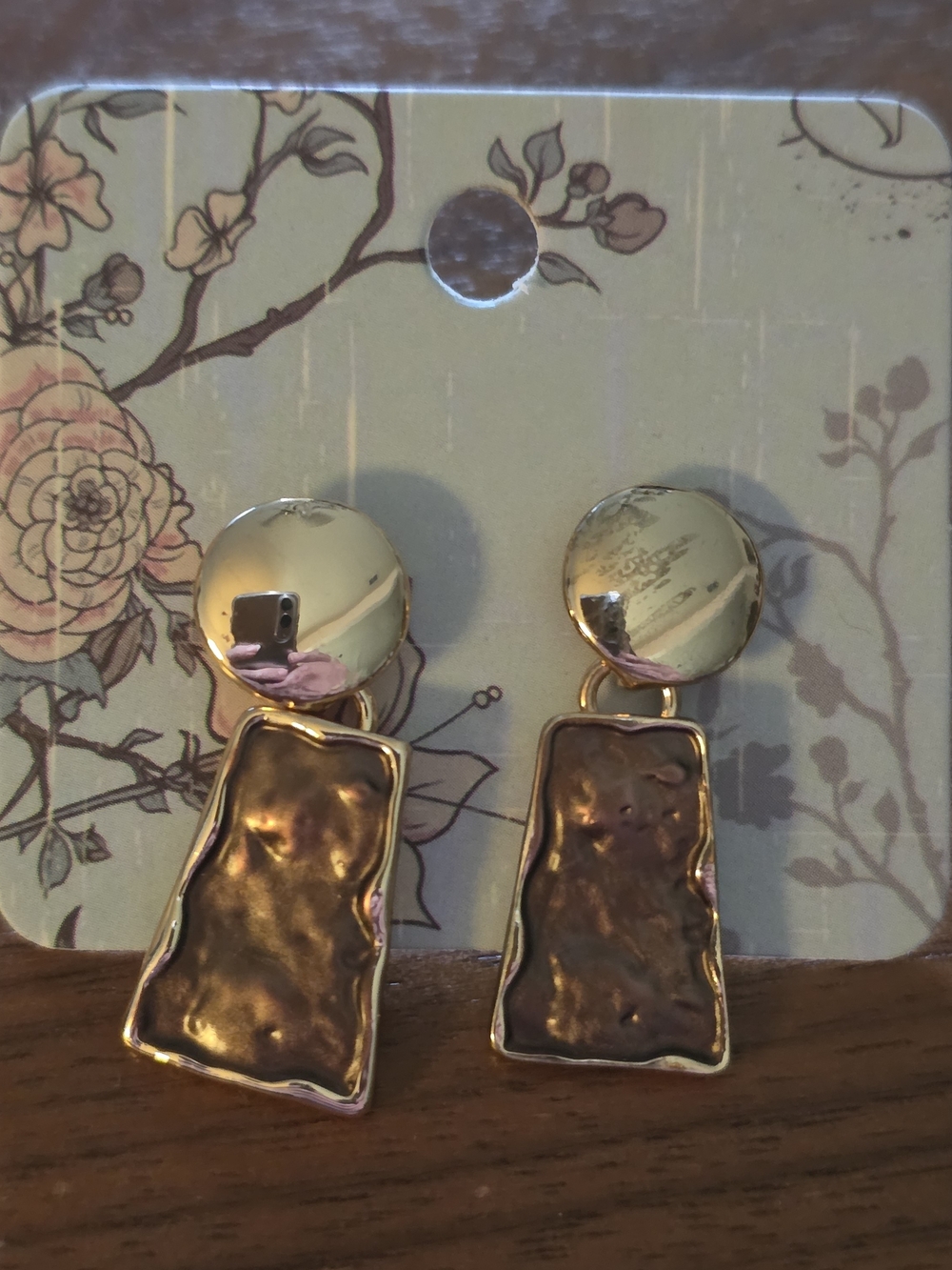 Gold-Tone Organic Rectangle Drop Earrings - Women Jewelry